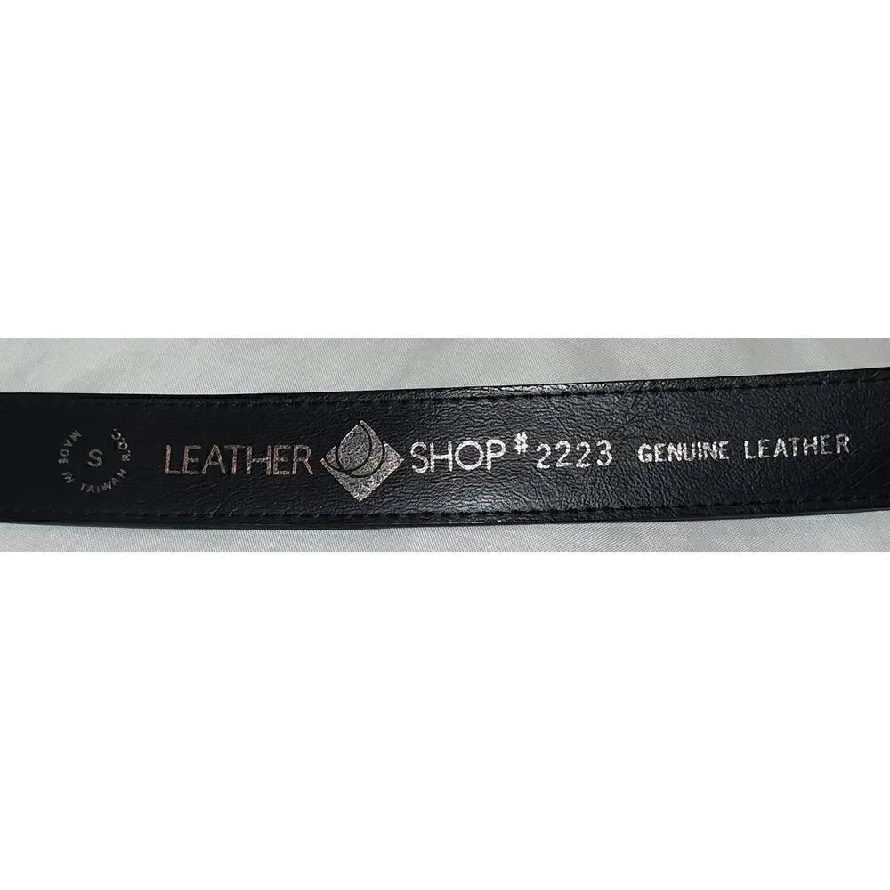 Leather Shop Genuine Leather women's belt # 2223 Size Small Black w gold hardwar